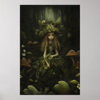 Forest Fairy Botanical Print, Moody Cottagecore Poster