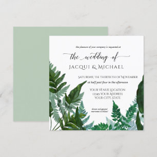 Forest Fern Foliage Waterverf Wedding Vierkant Kaart
