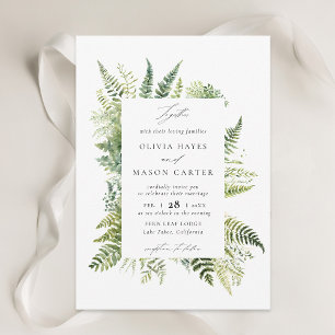 Forest Fern Mountains Woodland Elegante bruiloft Kaart