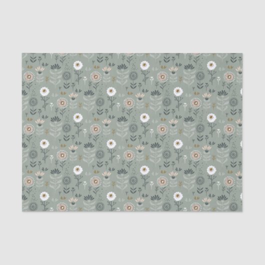 Forest Floral Sage Green Tissuepapier (Voorkant)