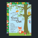 Forest Friends 1er anniversaire Cute Invitations<br><div class="desc">Ces adorables invitations de fêtes d'anniversaire d'amis de la forêt mod sont parfaites pour une fête de 1er anniversaire! Customisez le texte pour en faire les vôtres. Le look et l'ambiance modernes sont parfaits pour fêter votre petit renard et hibou amoureux petit à leur premier anniversaire !</div>