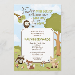Forest Friends Baby BOY Shower Invitation