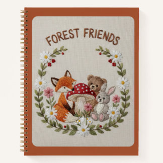 Forest Friends Embroidered Fox, Bear & Bunny Notitieboek