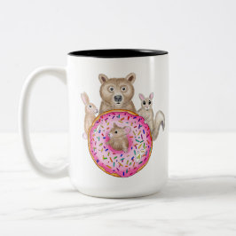 Forest Friends en Donut Whimsical geïllustreerde m Tweekleurige Koffiemok