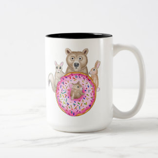 Forest Friends en Donut Whimsical geïllustreerde m Tweekleurige Koffiemok