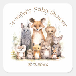 Forest Friends | Schuddieren | BABY SHOWER Vierkante Sticker