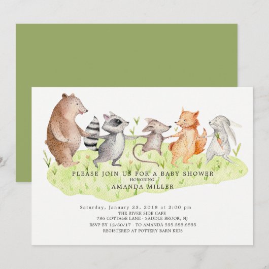 Forest Friends Woodland Baby shower Invitation (Devant / Derrière)