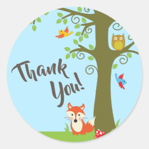 Forest Friends Woodland Cute 1st Birthday Party Ronde Sticker
