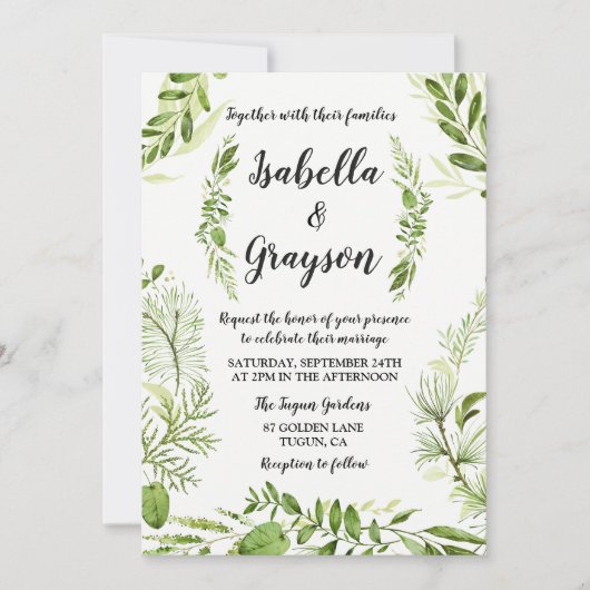 Forest Garden Wild Wreath Faire-part de mariage (Devant)