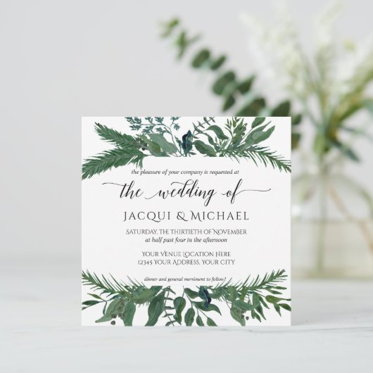 Forest gebladerte krans Waterverf bruiloft | Vierk Kaart (Staand voorkant)