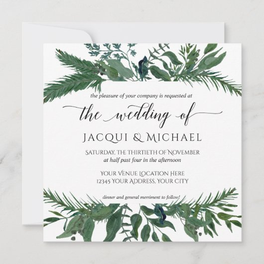 Forest gebladerte krans Waterverf bruiloft | Vierk Kaart (Voorkant)