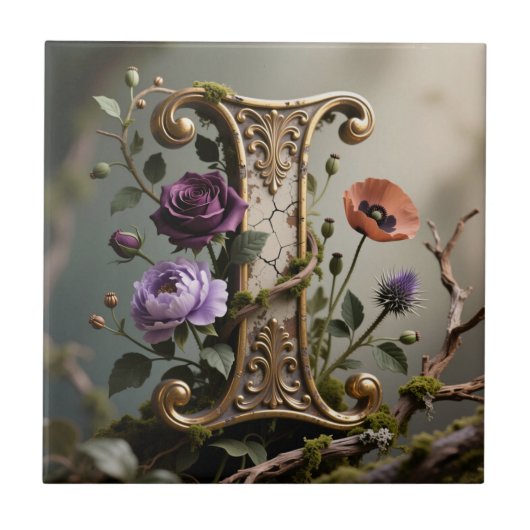 Forest Gold Patina Letter I Monogram Tegeltje (Voorkant)