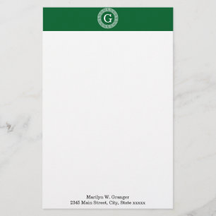 Forest Gr WhGreek Key Rnd Lijst Initiaal Monogram Briefpapier