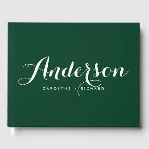 Forest Green and White Modern Calligraphy Wedding Gastenboek