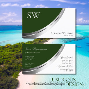 Forest Green and White Silver Decor met Monogram Visitekaartje