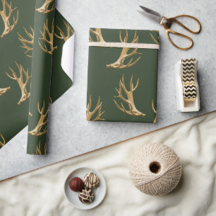 Forest Green Antlers Pattern Masculine Gift Cadeaupapier