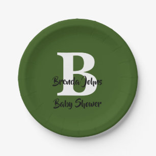 Forest Green Baby shower Monogram Oerwoud Thema Papieren Bordje