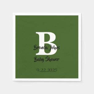 Forest Green Baby shower Monogram Oerwoud Thema Servet