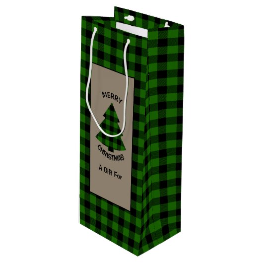 Forest Green Buffalo Play-kerstboom Wijn Cadeautas (Voorkant Gekanteld)