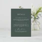 Forest Green Calligraphy Wedding Details Kaart (Staand voorkant)