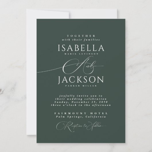 Forest Green Classic Calligrafie Chic Wedding Kaart (Voorkant)