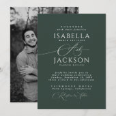 Forest Green Classic Calligrafie Chic Wedding Kaart (Voorkant / Achterkant)