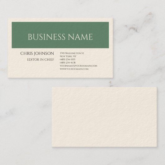 Forest Green & Cream Plain Minimalist Artistic Visitekaartje (Voorkant / Achterkant)