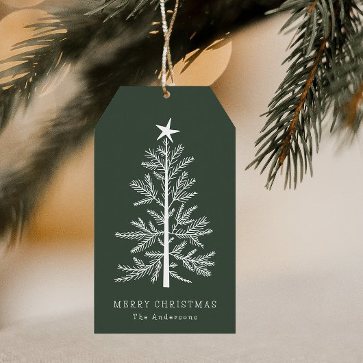 Forest Green Eenvoudige Kerstpijnboom Cadeaulabel