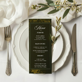 Forest Green & Elegant Gold Floral Wedding Menu