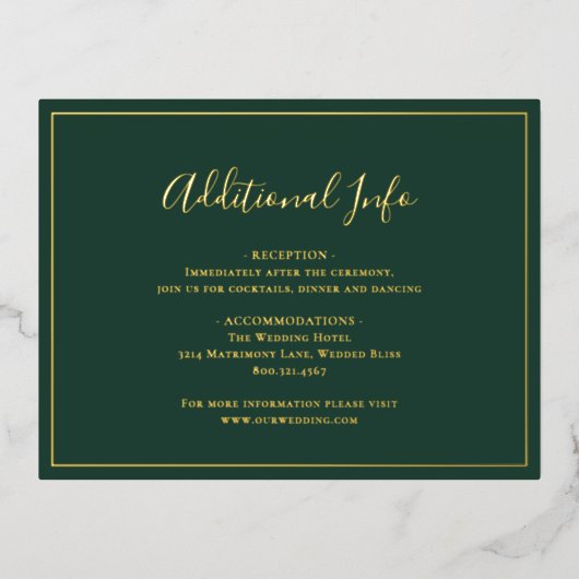 Forest Green Elegant Wedding Folie Enclosure Kaart (Voorkant)