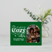 Forest Green en Silver Cosy Vibes Retro Kerstmis Folie Feestdagen Briefkaart (Staand Voorkant)