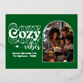 Forest Green en Silver Cosy Vibes Retro Kerstmis Folie Feestdagen Briefkaart (Voorkant)