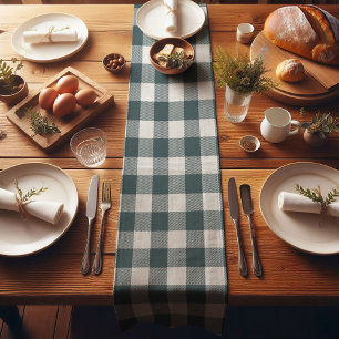 Forest Green Farmhouse Buffalo Plaid Korte Tafelloper
