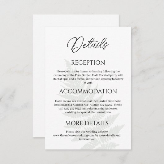 Forest Green Fermes Détails du Mariage Carte de bo (Devant / Derrière)