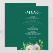 Forest Green Floral Printable Wedding menu  (Devant / Derrière)