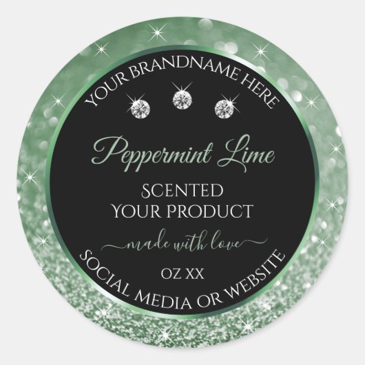 Forest Green Glitter Black Product Label Jewels (Voorkant)