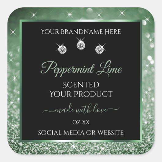 Forest Green Glitter Black Product Label Jewels (Voorkant)
