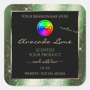 Forest Green Glitter Lijst Productlabel met Logo Vierkante Sticker