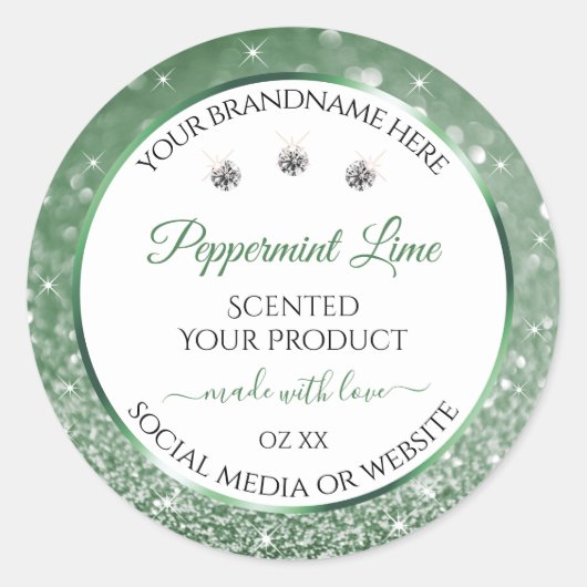 Forest Green Glitter White Product Labels Diamonds (Voorkant)
