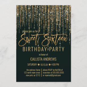 Forest Green Gold Glitter Fringe Curtain Sweet 16 Kaart