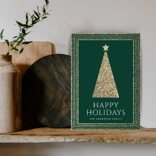 Forest Green Gold Glitter Kerstboom Feestdagenkaart