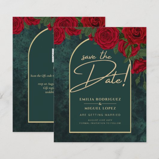 Forest Green Gold RED Roses Winter BEWAREN DATUM (Voorkant / Achterkant)