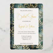 Forest Green Gold Tropical Leaves Vrijgezellenfees Folie Uitnodiging (Voorkant)