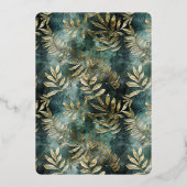 Forest Green Gold Tropical Leaves Vrijgezellenfees Folie Uitnodiging (Achterkant)