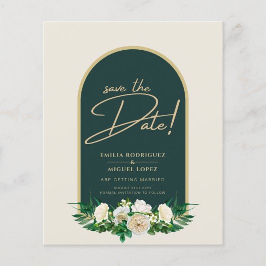 Forest Green Gold White Roses Winter Wedding Flyer (Voorkant)