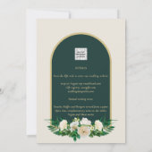 Forest Green Gold White Roses Winter Wedding Kaart (Achterkant)