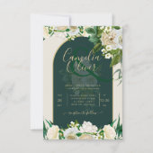 Forest Green Gold White Roses Winter Wedding Kaart (Voorkant)