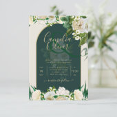 Forest Green Gold White Roses Winter Wedding Kaart (Staand voorkant)