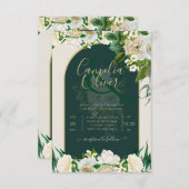 Forest Green Gold White Roses Winter Wedding Kaart (Voorkant / Achterkant)