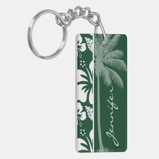 Forest Green Hawaiian Tropical Hibiscus; Palm Sleutelhanger (Voorkant Links)